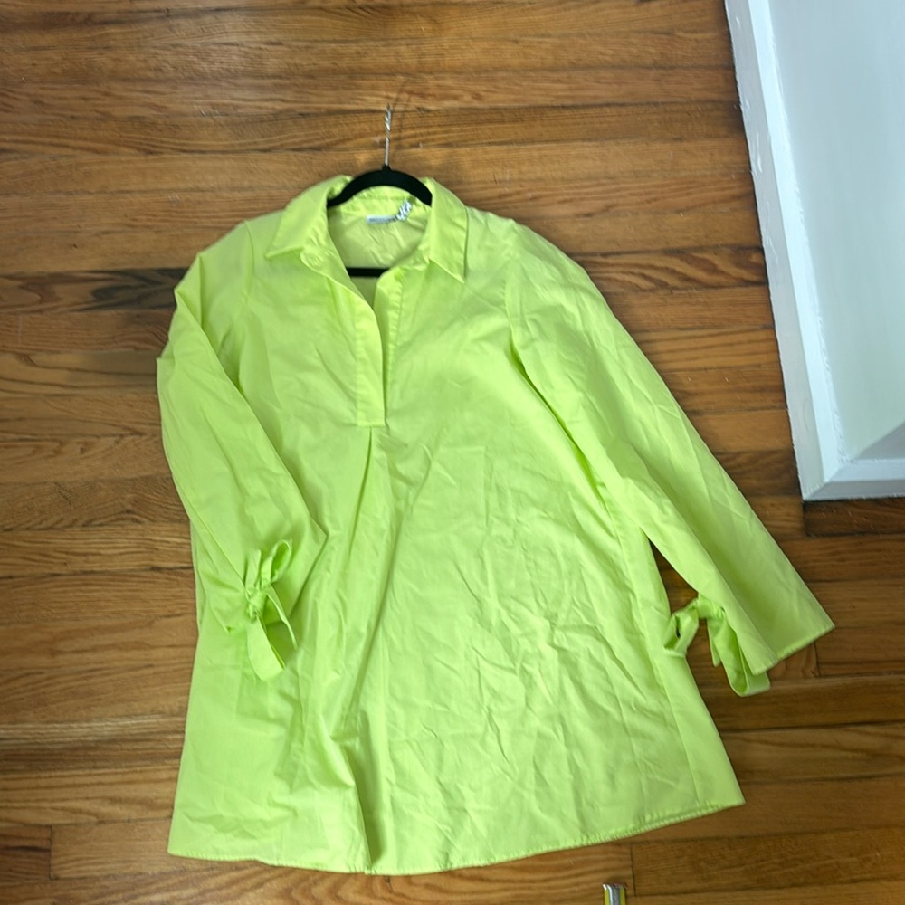LIME NEON GREEN SHIFT DRESS LONG SLEEVE